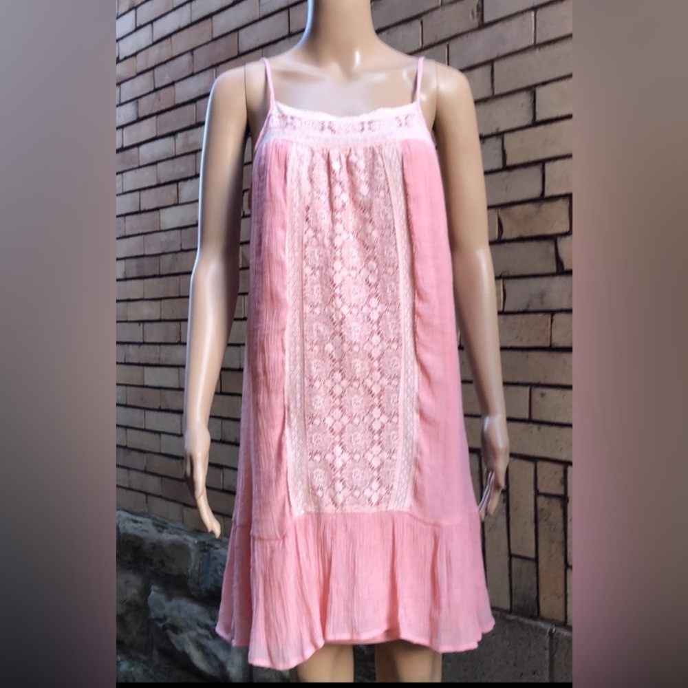 Flying Tomato Pastel Pink Lace Panel Boho Dress Size Small